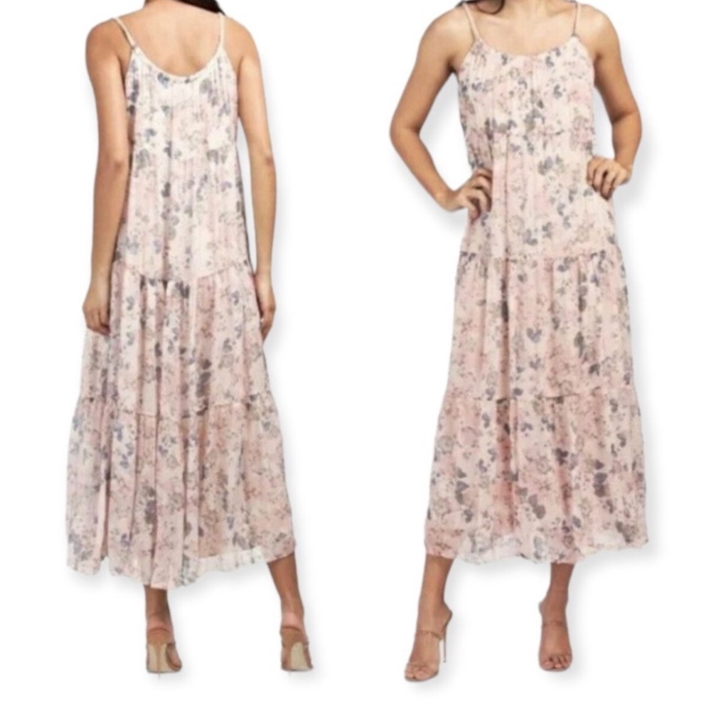 Elena Baldi Floral Silk Blend Maxi Dress Sun Tiered Braided Cotton Straps Sz M